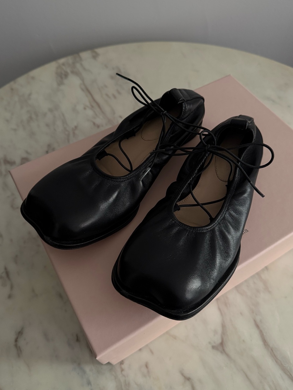 Simone Rocha Leather Heart Toe Ballerina Lace-up Ballet Flats size 35 🍓